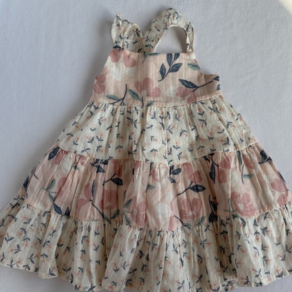 Catherine Malandrino Baby Girls Floral Pink and Beige Tiered Boho Dress 12M